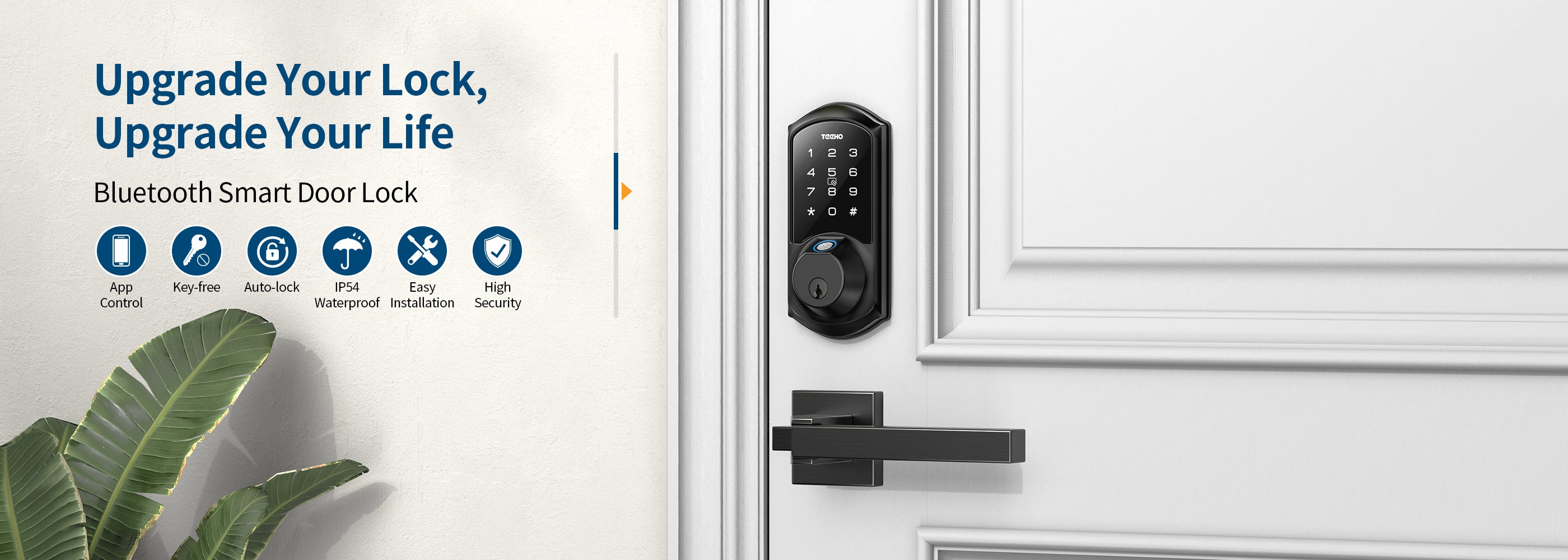 Veise Fingerprint Door Lock Set, Keyless Entry Door Lock, Front Door Handle  Sets, Electronic Keypad Deadbolt with Lever Handle, Keys, Auto Lock, Cod 