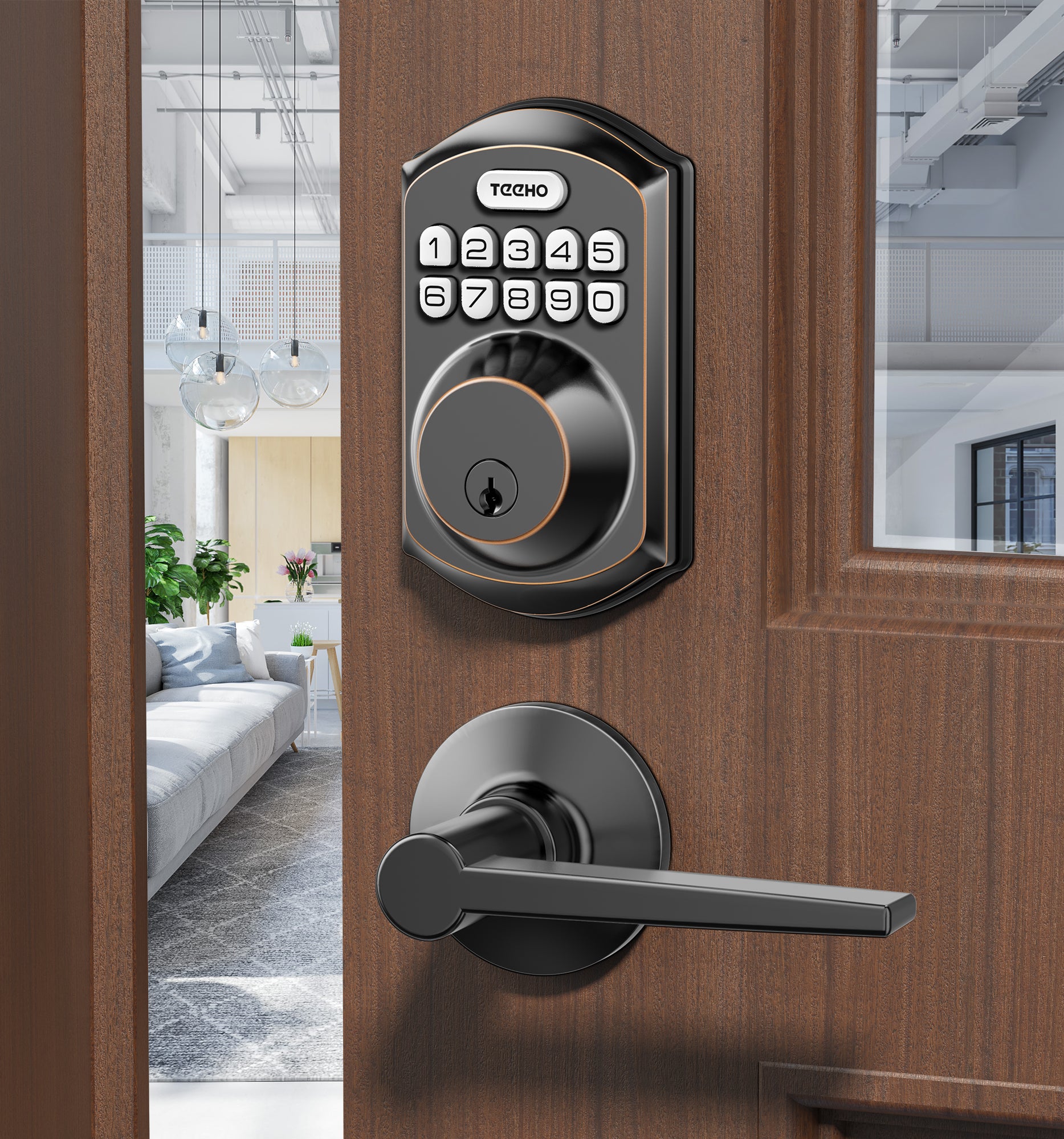 TEEHO TE001L Keyless Entry Door Lock with 2 Handles