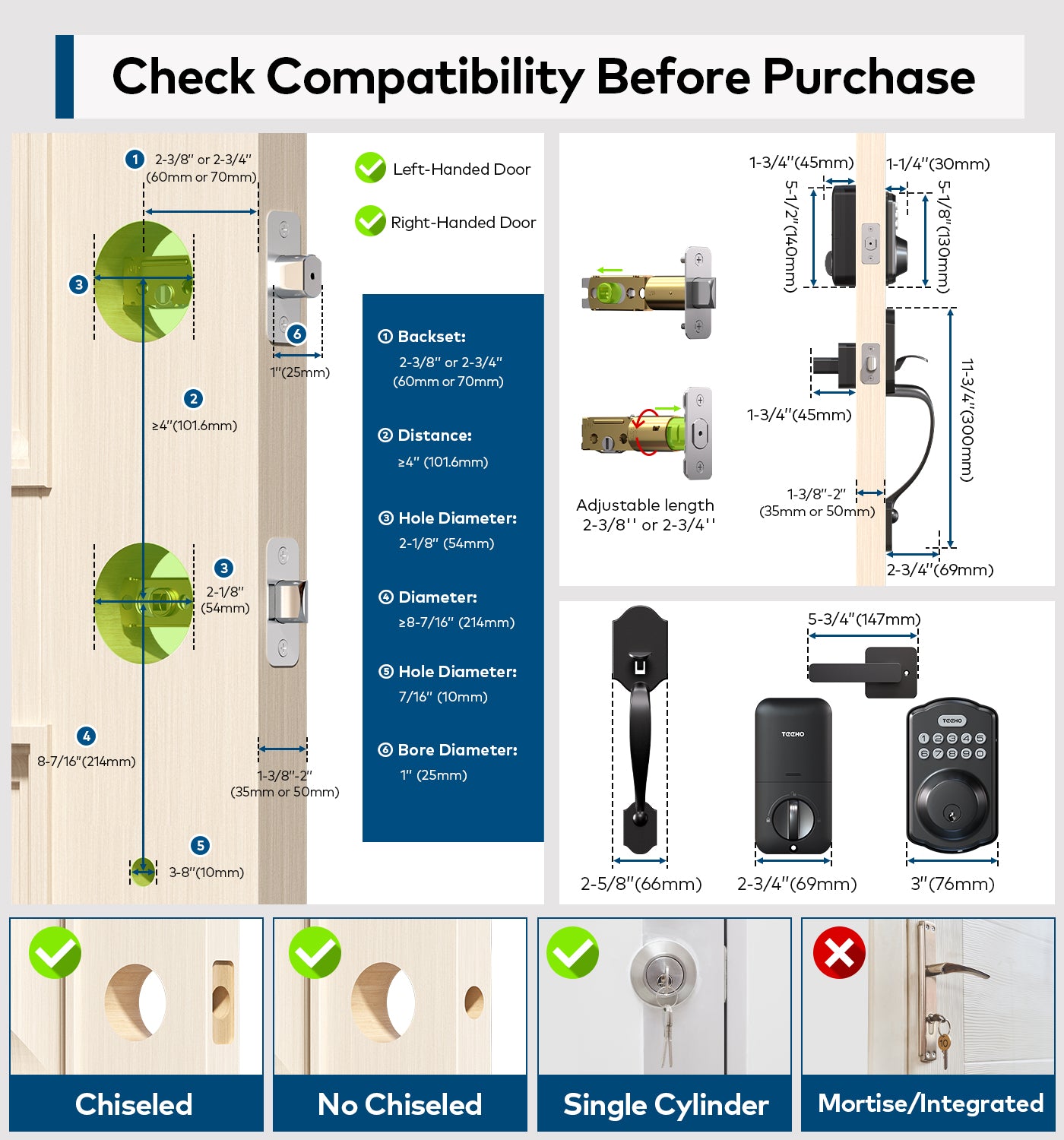 TEEHO TE001H  Keyless Entry Door Lock Deadbolt with Handle Set