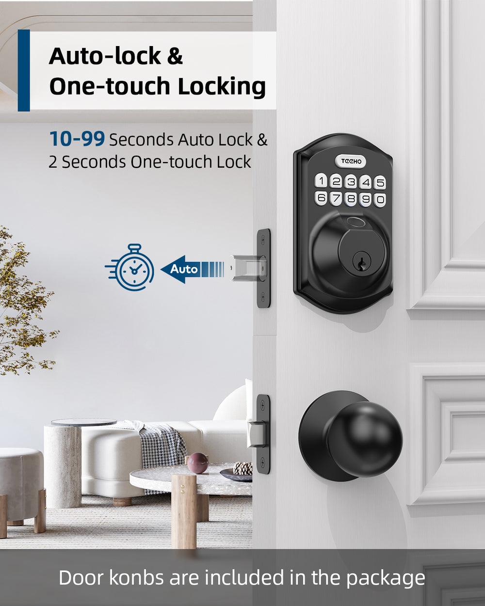 TEEHO TE002K Keypad Deadbolt Set with Fingerprint - Keyless Entry Fron